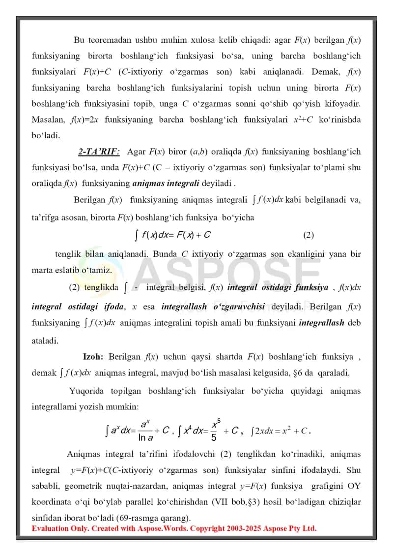 Boshlang‘ich funksiya va aniqmas integral. xossalari. Integrallar jadvali 4