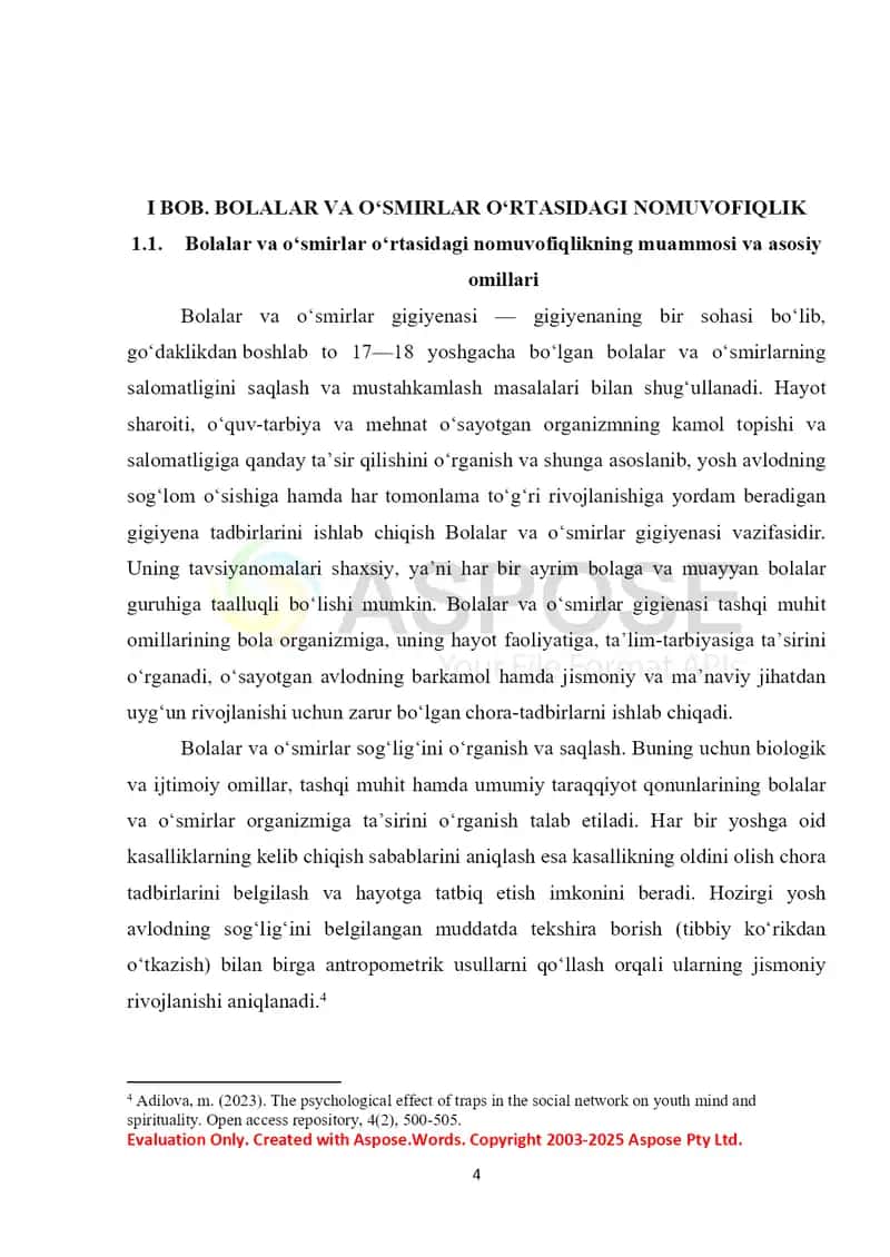 Bolalar va o'smirlar o'rtasida nomuvofiqlikni aniqlash 4