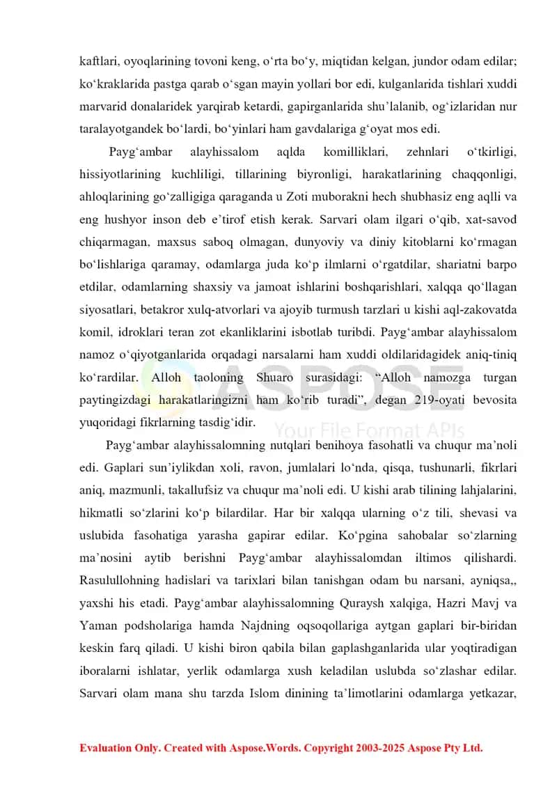 Muhammad sollallohu alayhi vasallamning fazilatlari 4