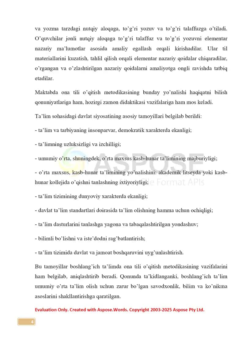 ona tili o`qitish metodikasi fanining tekshirish 4