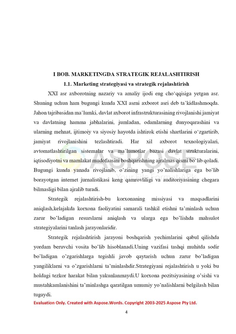 Marketingda strategik rejalashtirish 4