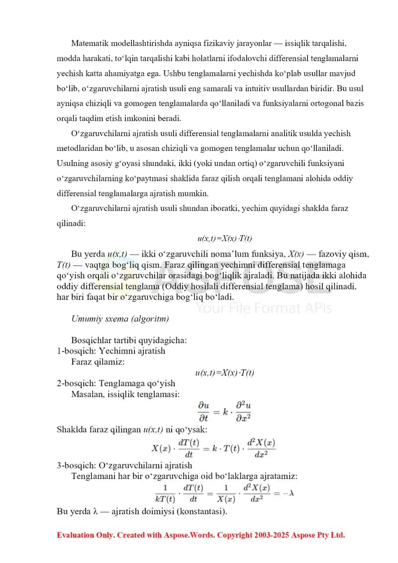 O‘zgaruvchilarni ajratish usulining umumiy sxemasi 4