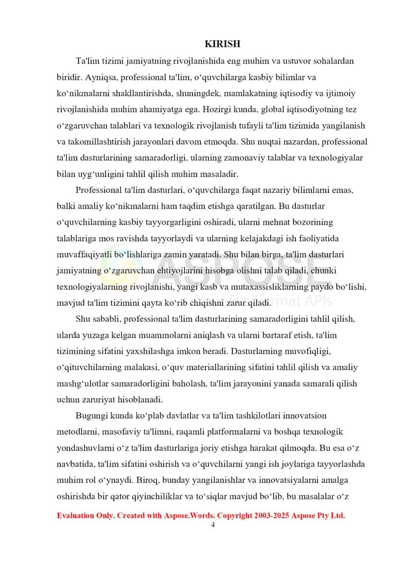 Professional ta`limi bo`yicha dasturlarni taxlil qilish 4