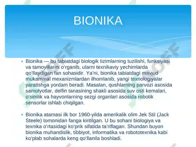 Bionika fanining mazmuni va kelib chiqishi 4