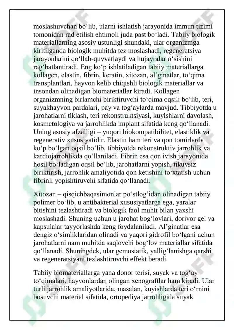 Biologik mos materiallar: Tibbiyotda qo’llanishi 4