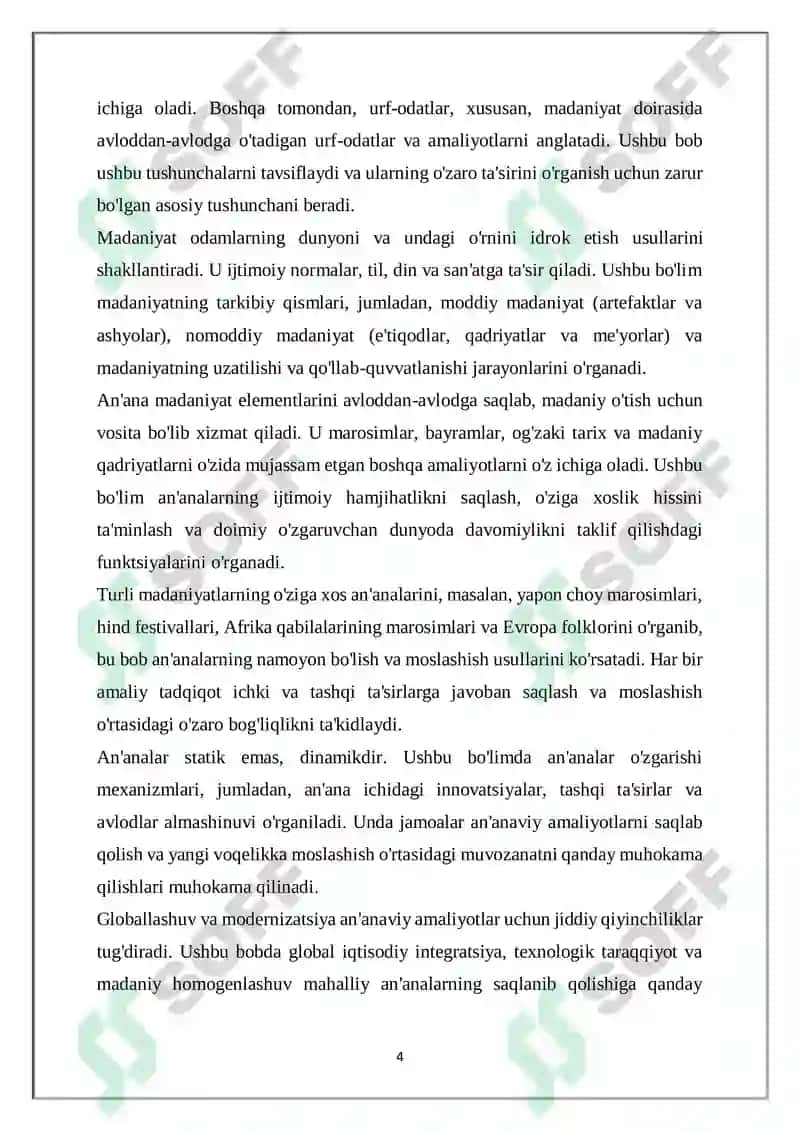 Tezis: Madaniyat va Anʼanalar 4