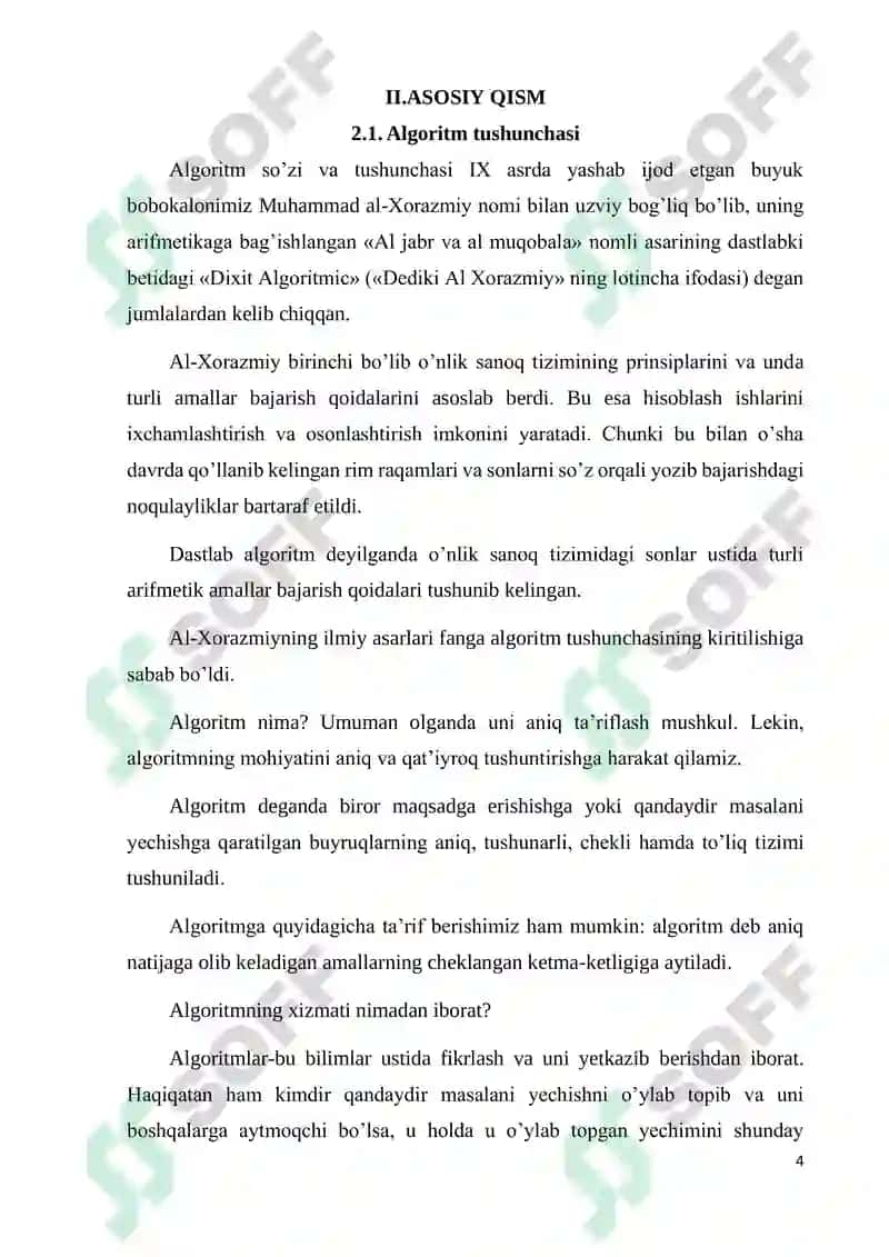 Algoritm tushunchasi va uning xarakterli xususiyatlari 4