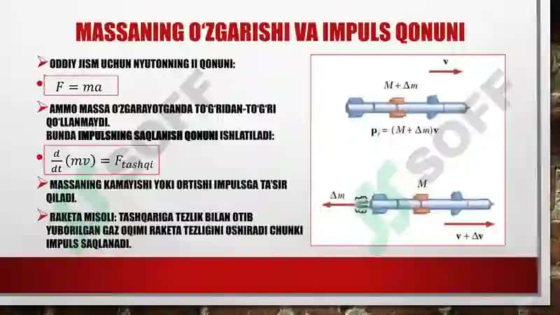 O‘ZGARUVCHAN MASSALI JISM HARAKATI VA REAKTIV HARAKAT 4
