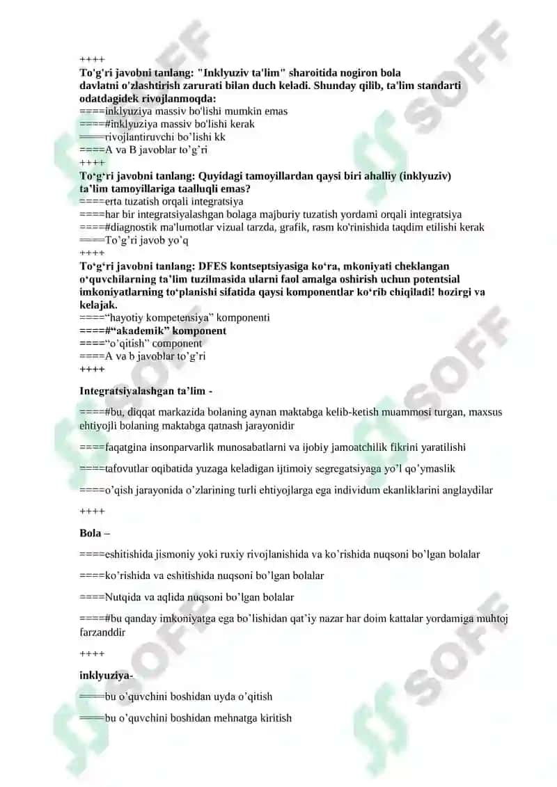 Inklyuziv ta‟lim va gospital pedagogika test 4