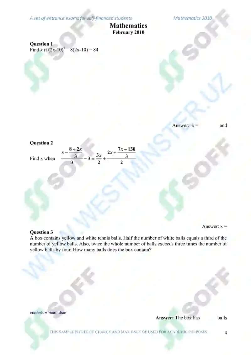 Mathematics Entrance Test 4