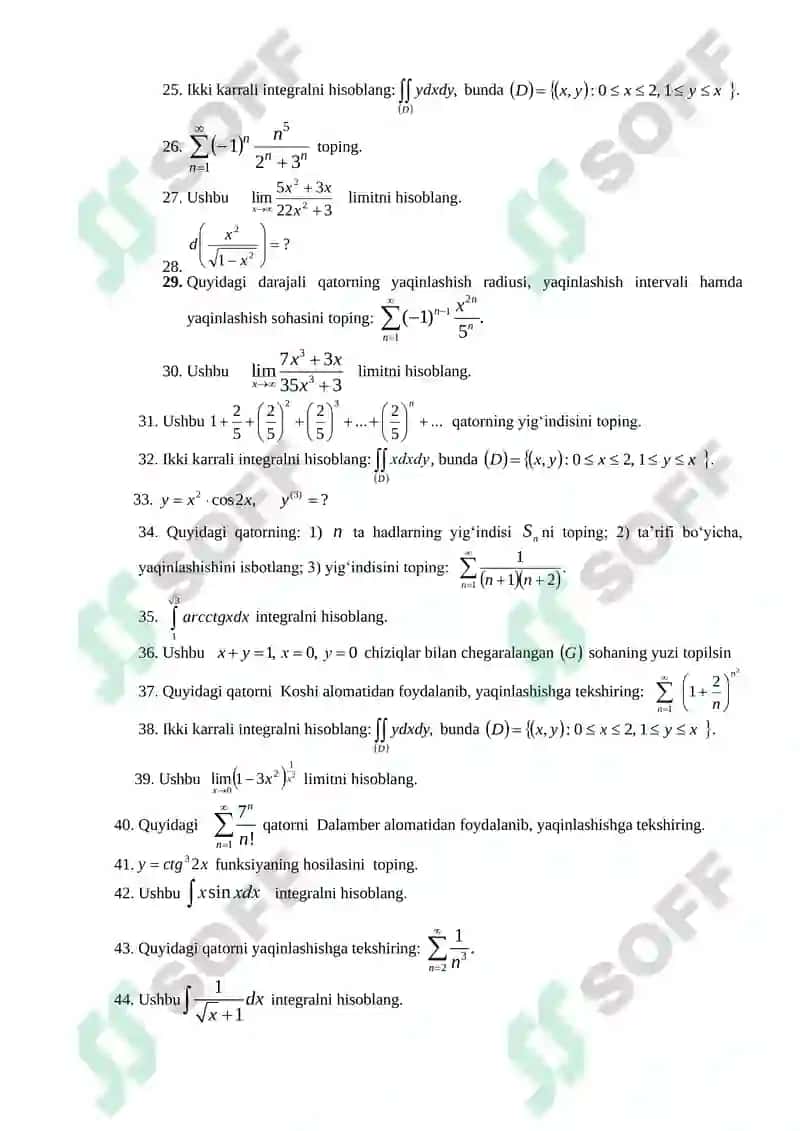 HISOB (CALCULUS) FANIDAN NAZARIY SAVOLLAR 4