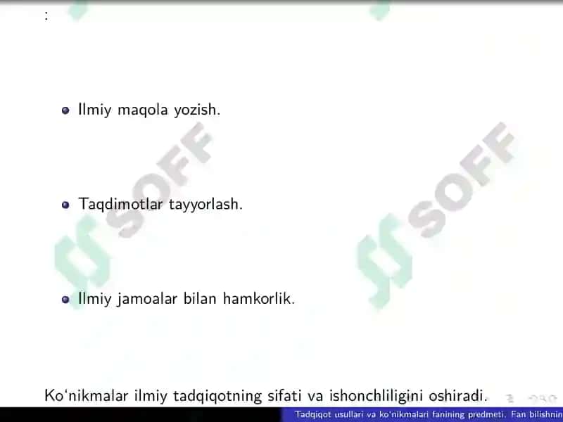 Tadqiqot usullari va ko‘nikmalari fanining 4