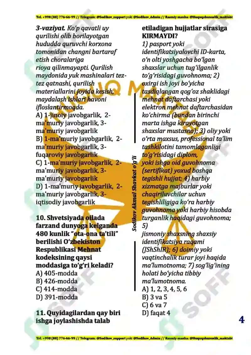 Yangi 11-sinf huquq darsligi aralash test 4