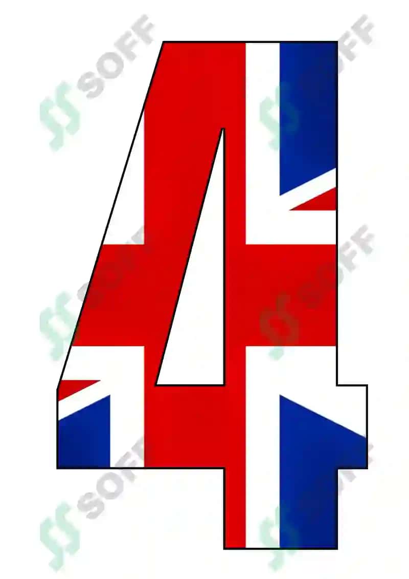 Raqamlar Buyuk Britaniya bayrog'i fonida 4