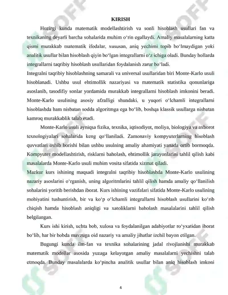 Integralni taqribiy hisoblash uchun Monte-Karlo usuli 4