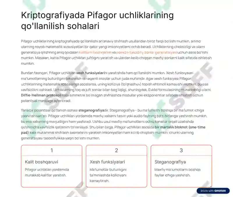 Pifagor uchliklari: Kriptografiyadagi matematik asoslari 4
