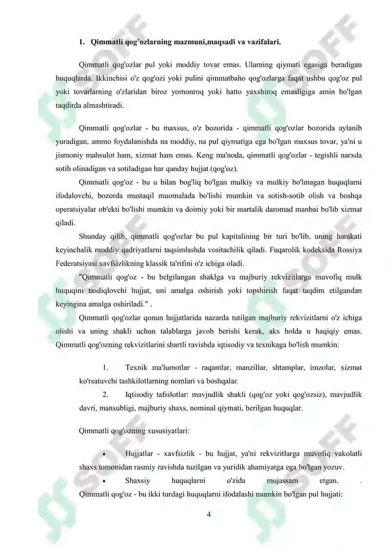 Qimmatli Qog’ozlar va Ularning Amal Qilishi 4