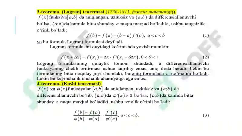 DIFFERENSIAL HISOBNING ASOSIY TEOREMALARI 4