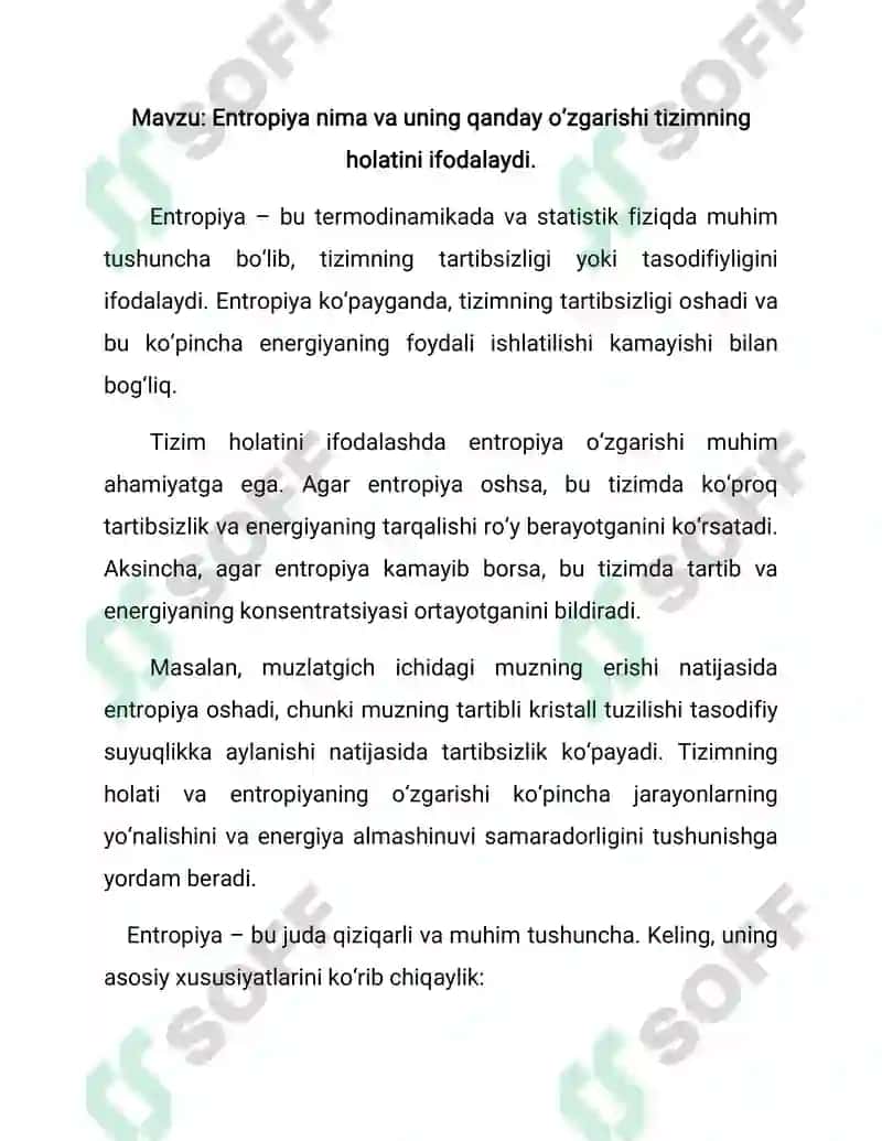 Termodinamikaning ikkinchi qonuni va entropiya 4