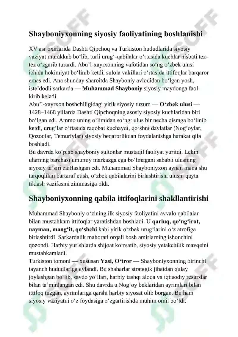 Shayboniyxonning siyosiy faoliyati. 4