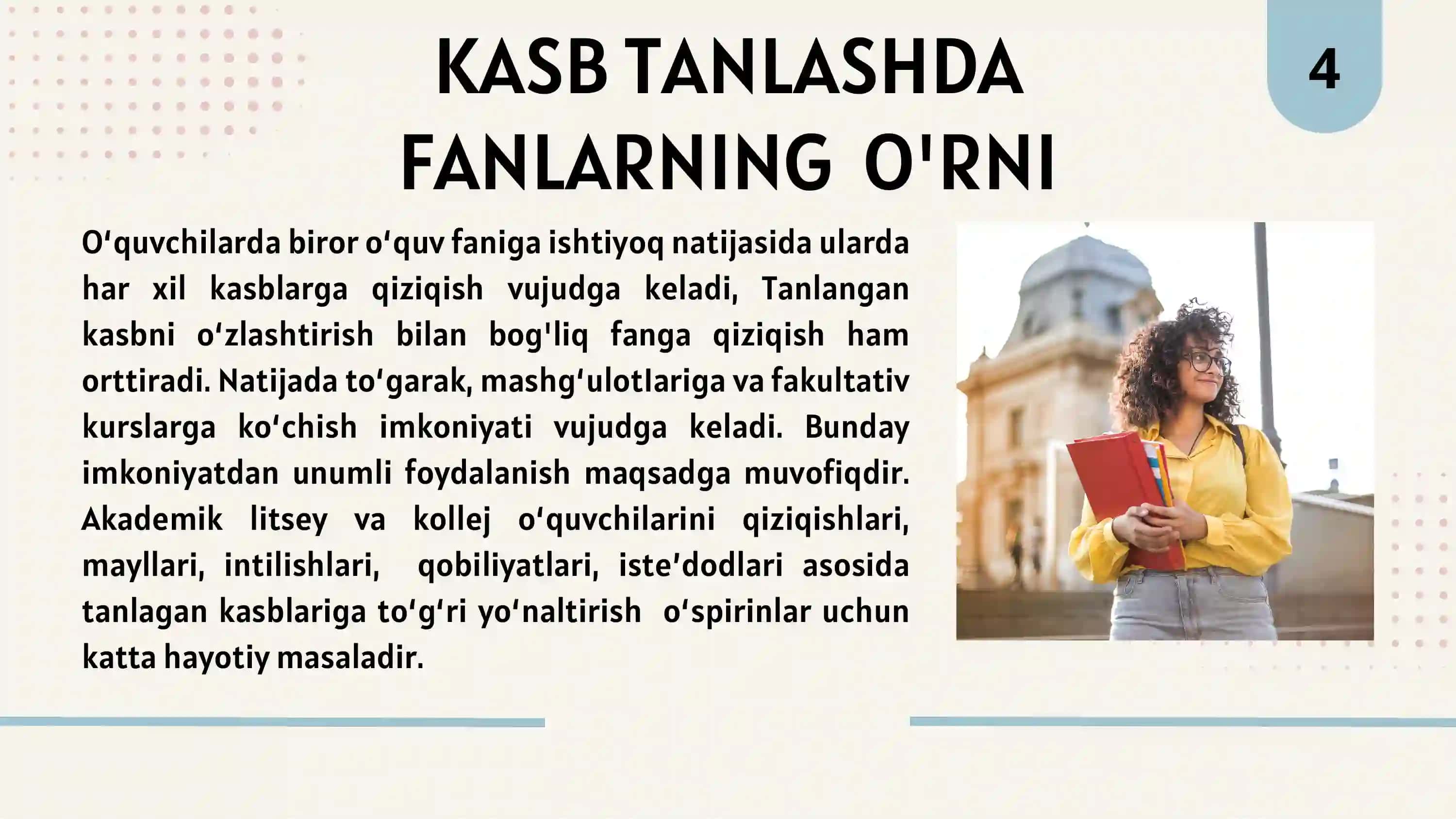 Ilk o‘spirinlik davrida o‘quv kasbiy faoliyatning yetakchi faoliyatga aylanishi va kasb tanlash muam 4