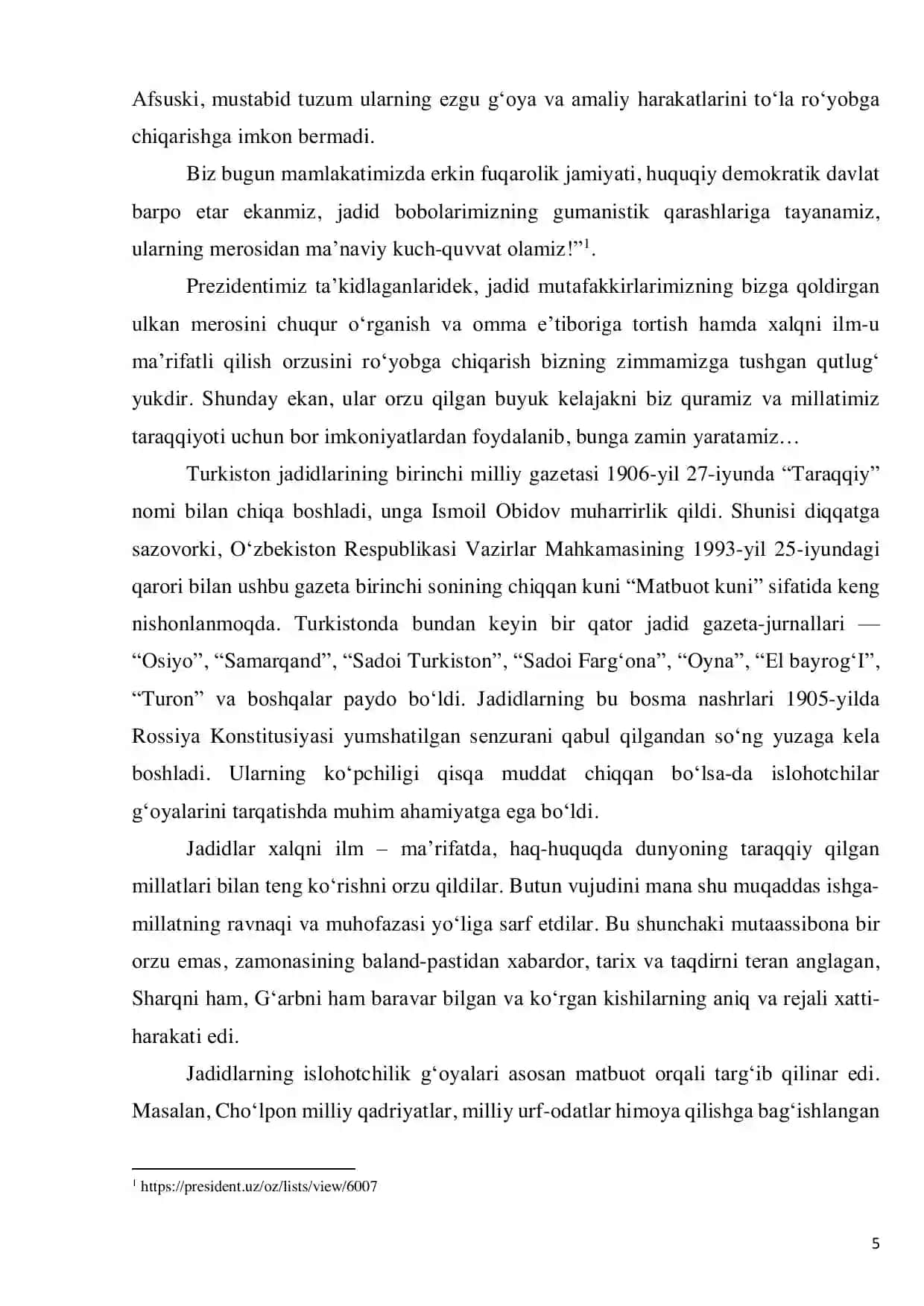 “JADIDLAR MATBUOTIDA PUBLITSISTIK BAHS(XX ASRNING DASTLABKI 20-YILLARI)” 4