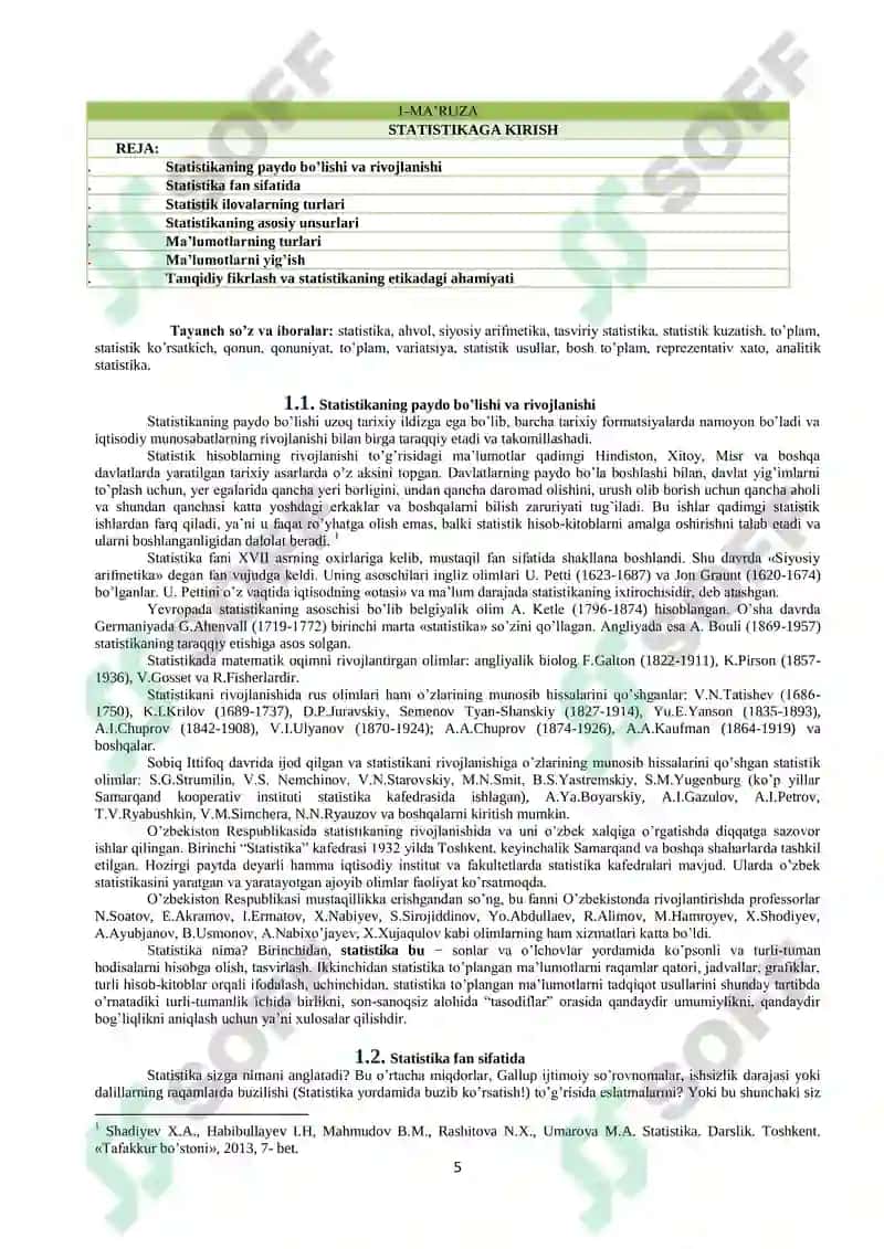 Statistika fanidan o'quv uslubiy majmua 5