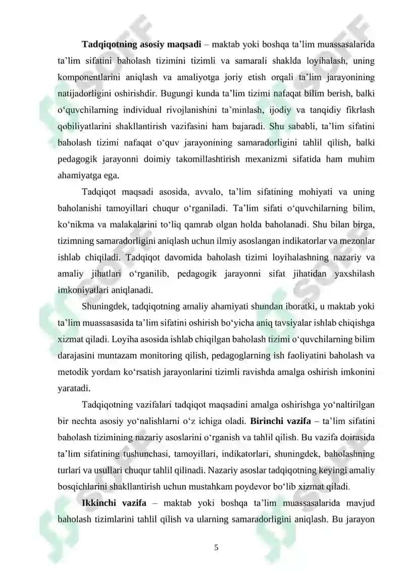 Ta’lim sifatini baholash tizimini loyihalash va uning samaradorligi 5
