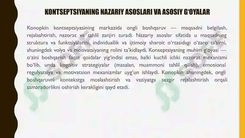 O.A. KONOPKINNING ONGI O‘ZINI O‘ZI BOSHQARISH KONTSEPTSIYASI. 5