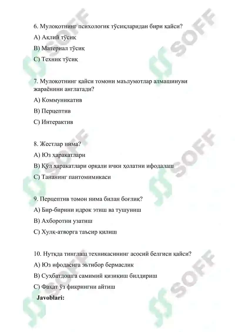 Psixologik konfliktologiya fanidan test 5