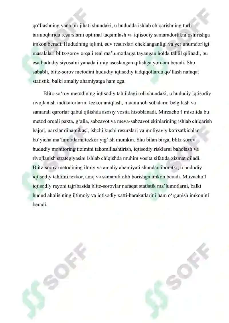 Blitz-sorov metodi va Mirzacho’l iqitsodiy rayoni 5