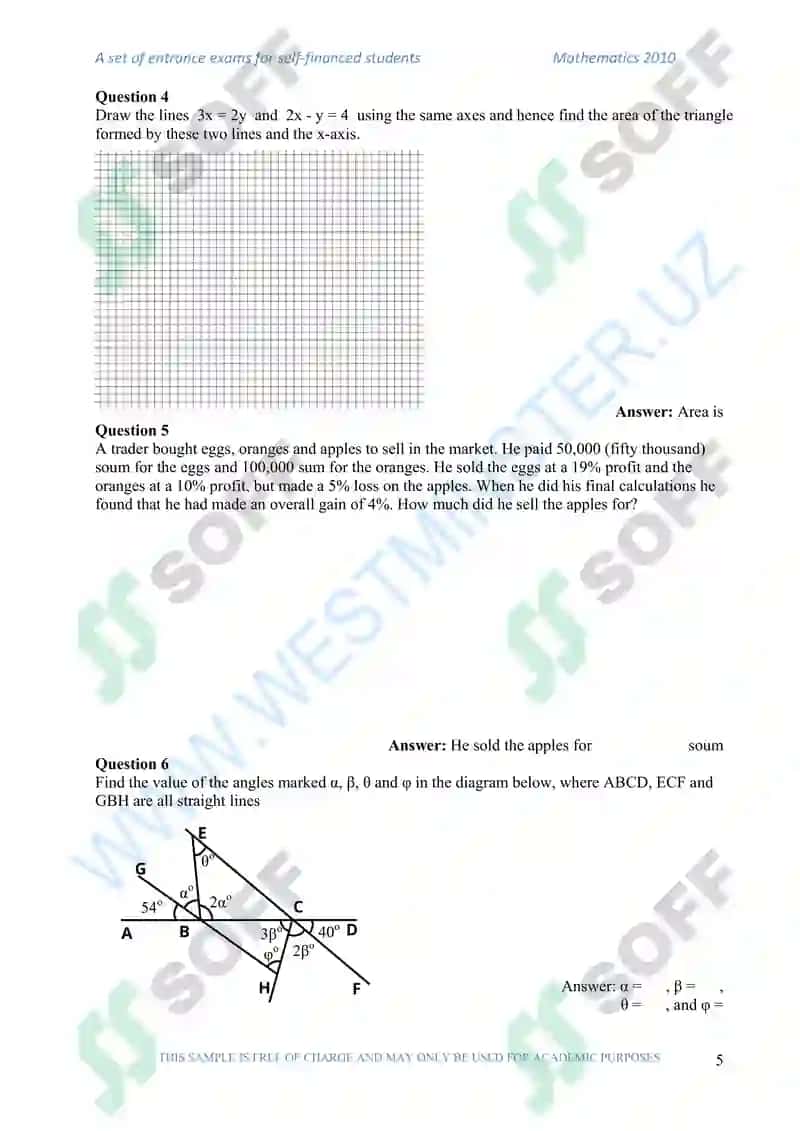 Mathematics Entrance Test 5
