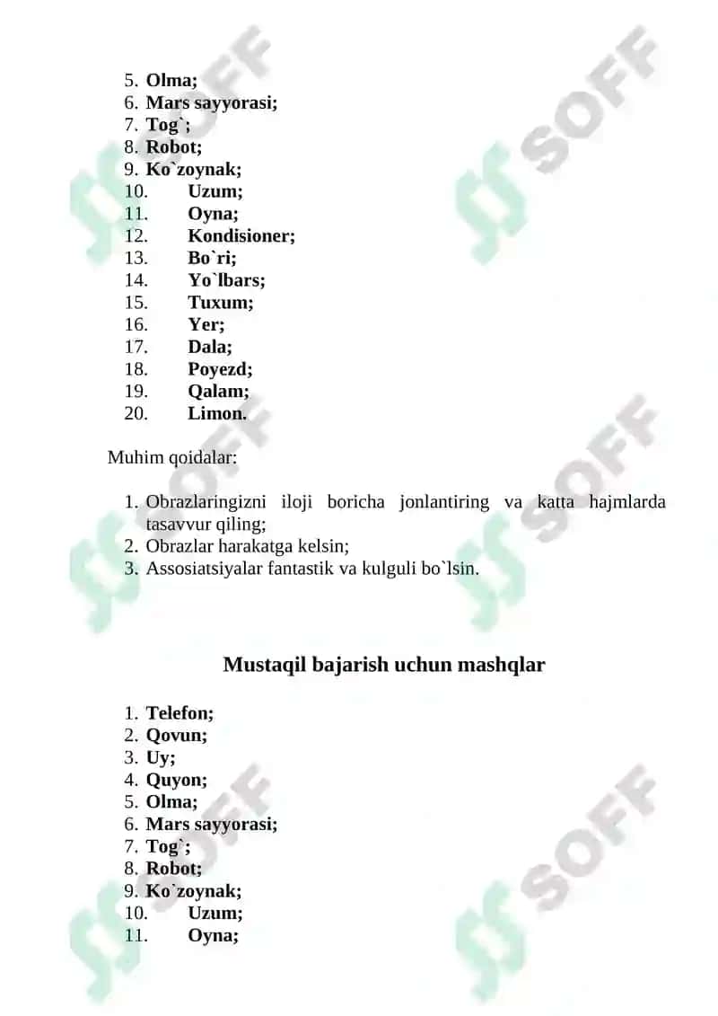 4-darajali Mnemonika mashqlari 5