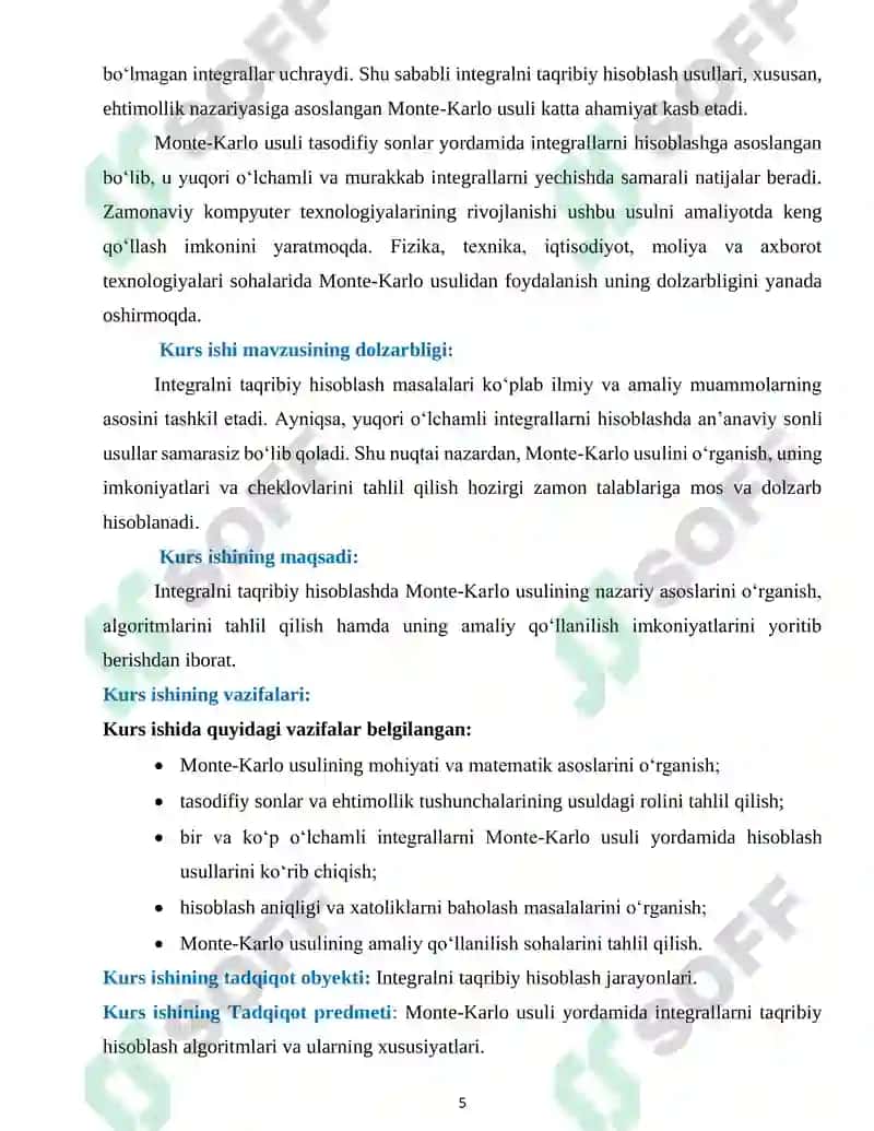 Integralni taqribiy hisoblash uchun Monte-Karlo usuli 5