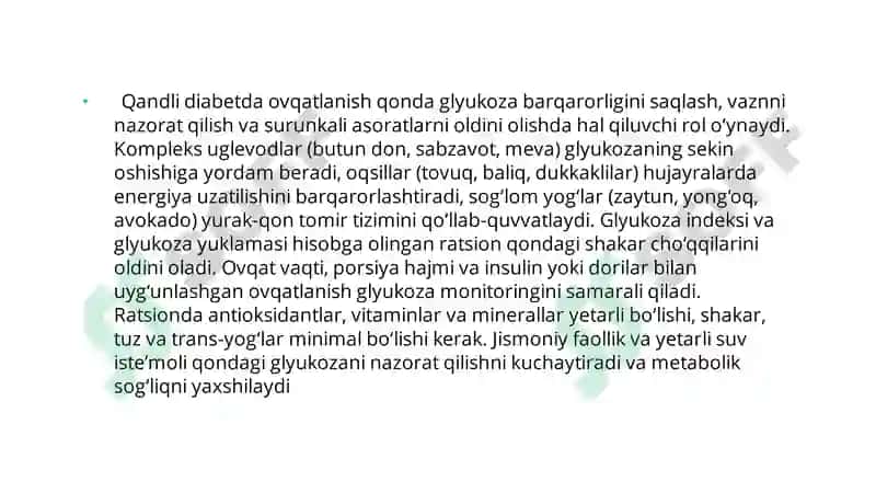 Qandli diabet va ovqatlanish 5