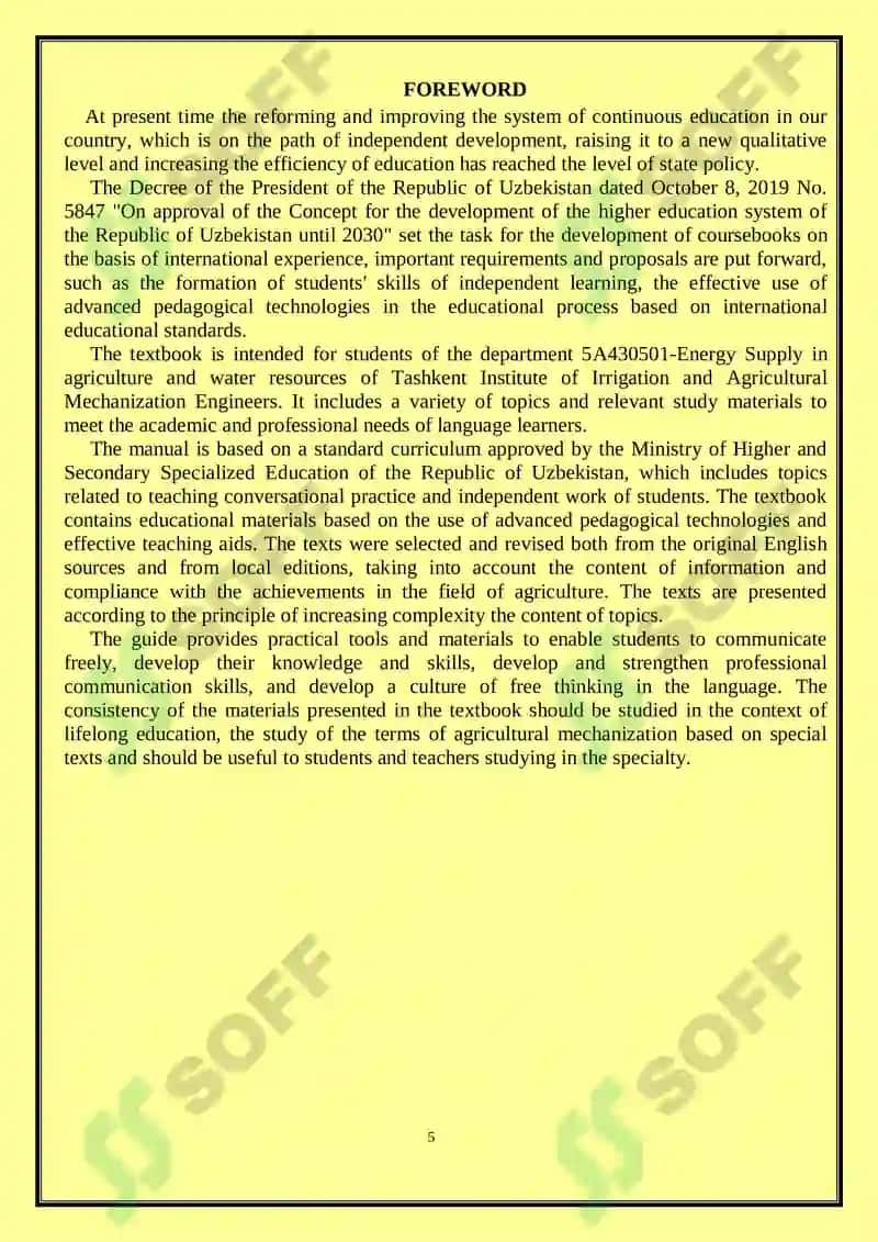 English for Energy Supply in Agriculture 5