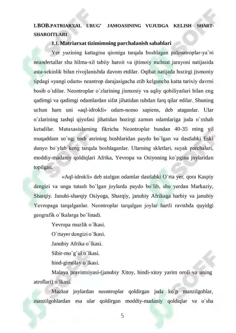 PATRIARXAL URUG’ JAMOASINING VUJUDGA KELISH SHART-SHAROITLARI 5