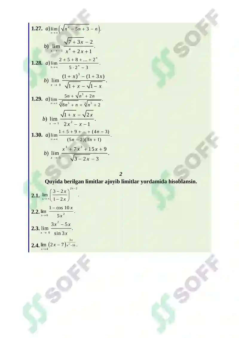 Hisob (Calculus) fanidan Mustaqil ish (Shaxsiy topshiriqlar) savollari 5