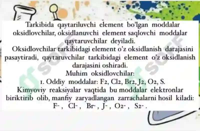 oksidlanish qaytarilish reaksiyalari 5