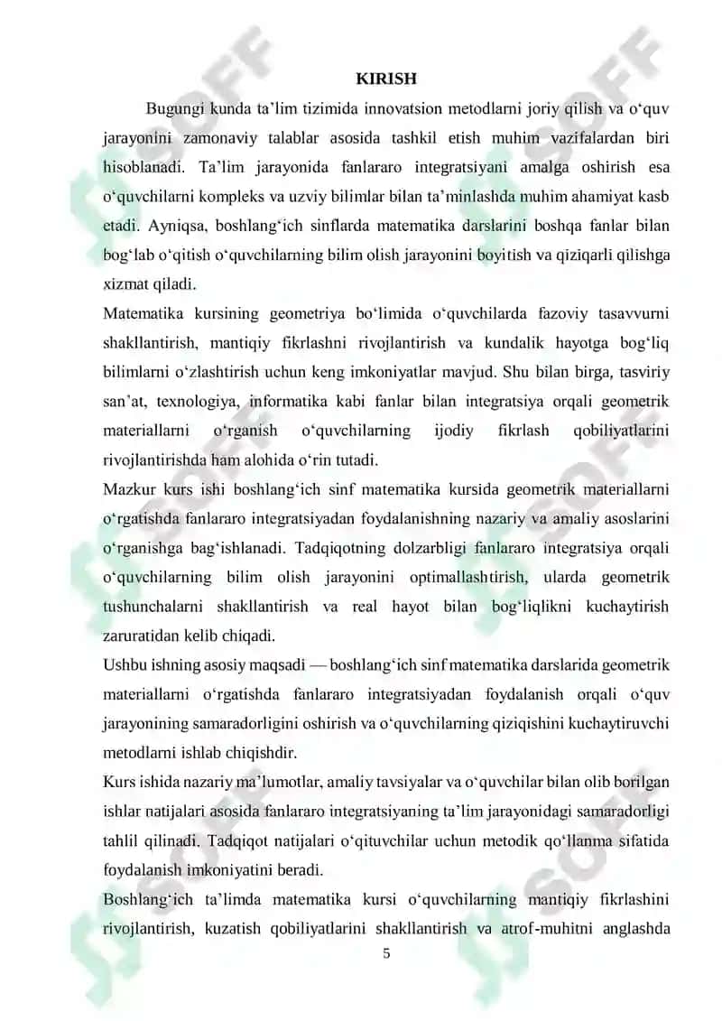 Boshlang'ich sinif matematika kursida gemetrik materialni oʻrganish 5