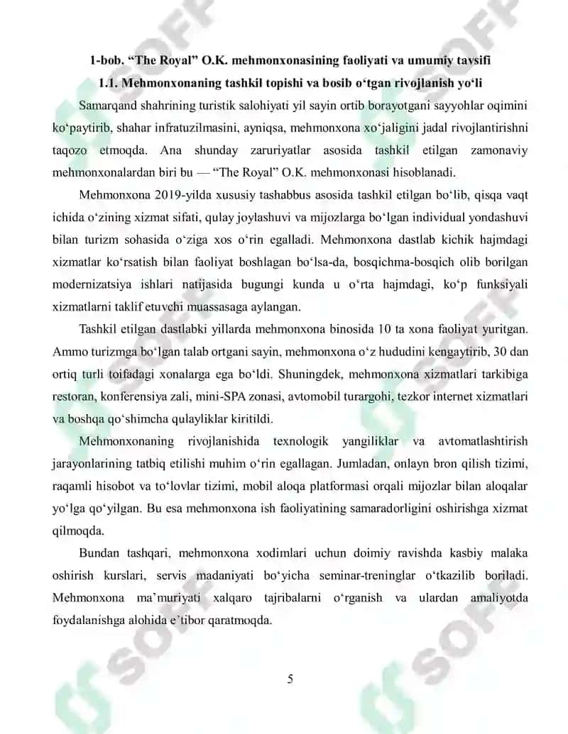 The Royal O.K. mehmonxonasining malakaviy amaliyoti 5