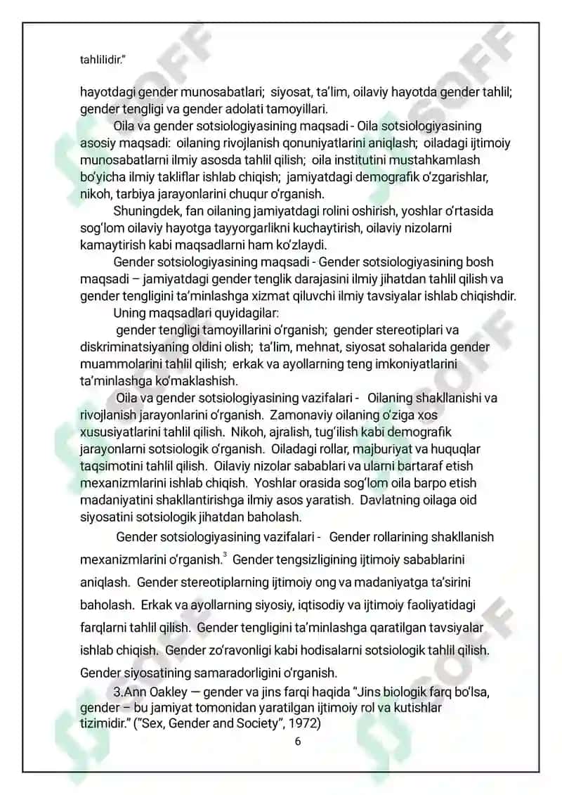 Mustaqil ish. Oila va gender munosabatlar 6
