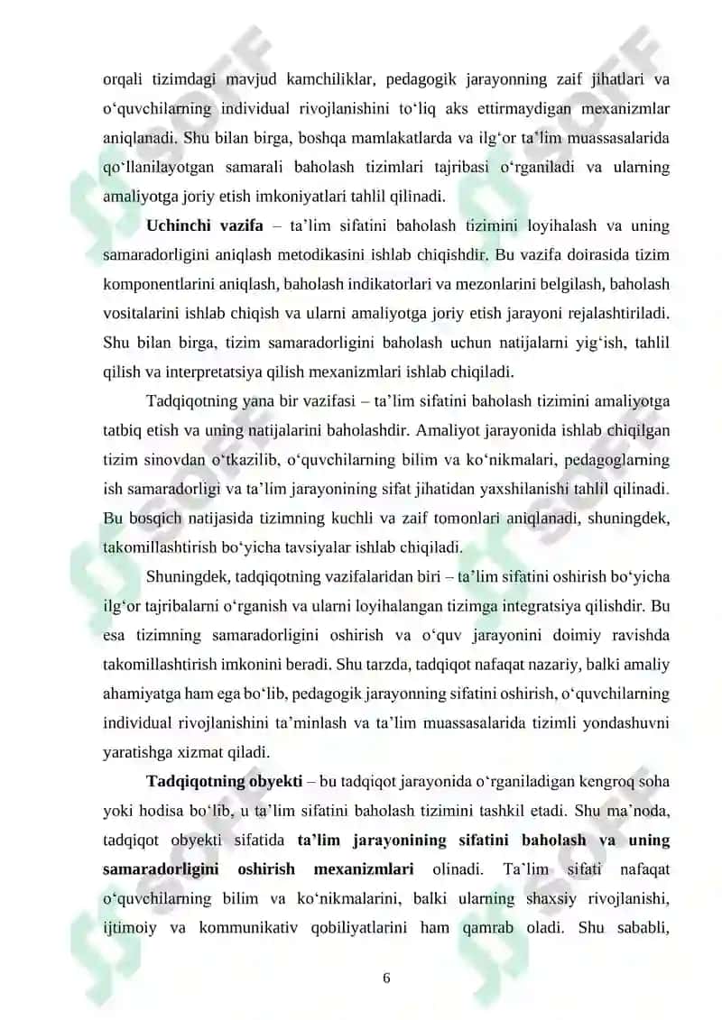 Ta’lim sifatini baholash tizimini loyihalash va uning samaradorligi 6