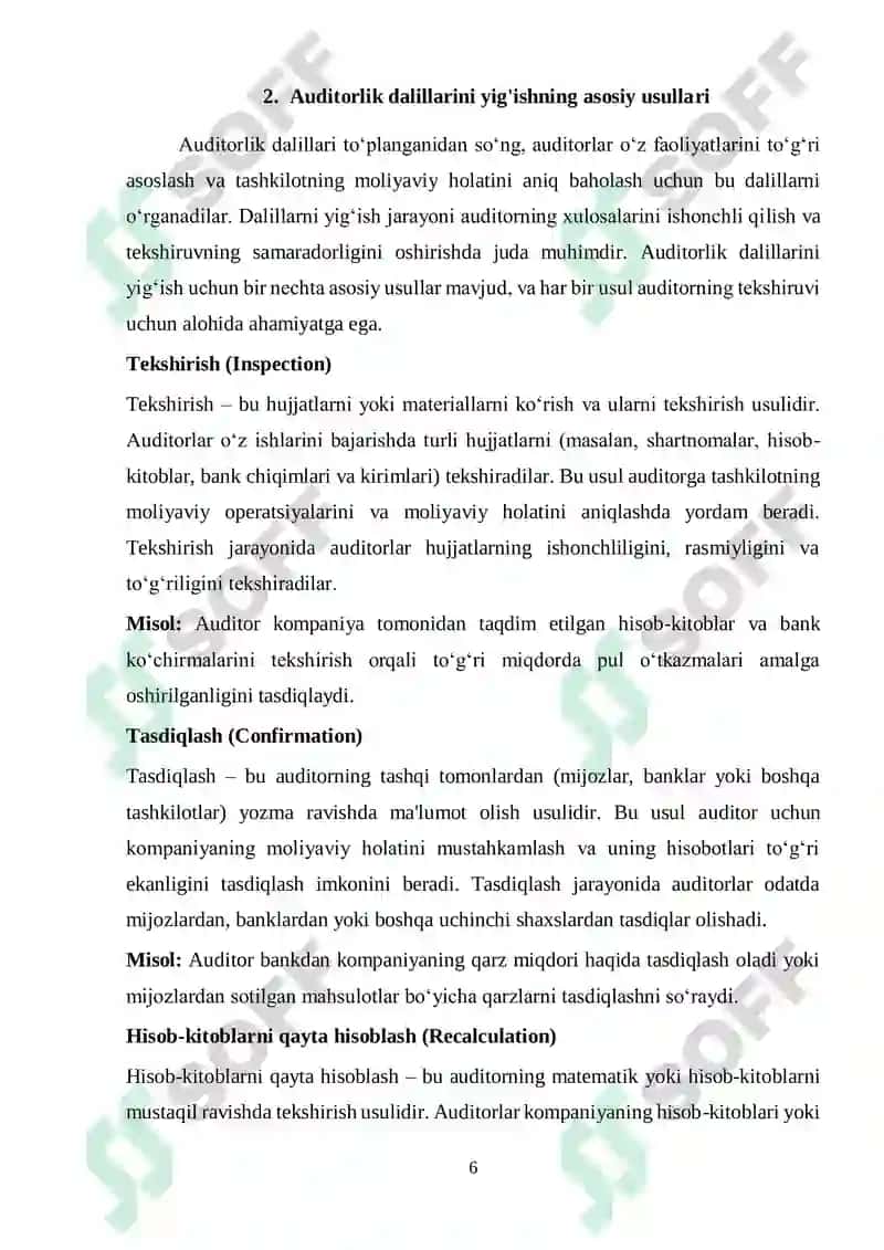 Auditorlik dalillar.Ularni yigʻish usullari 6