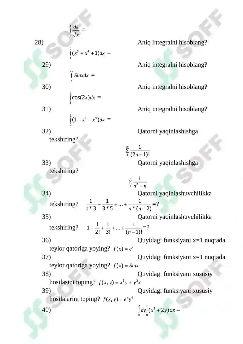 Matematika va kompleks analiz,algebra fanlaridan atestatsiya 6