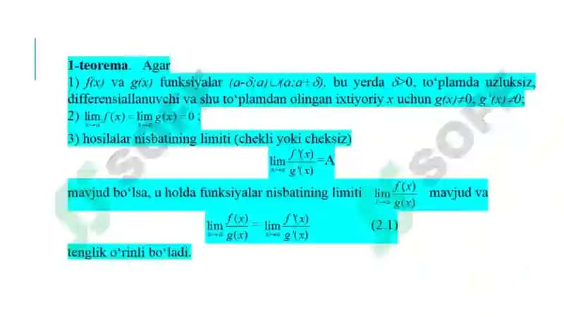 DIFFERENSIAL HISOBNING ASOSIY TEOREMALARI 6