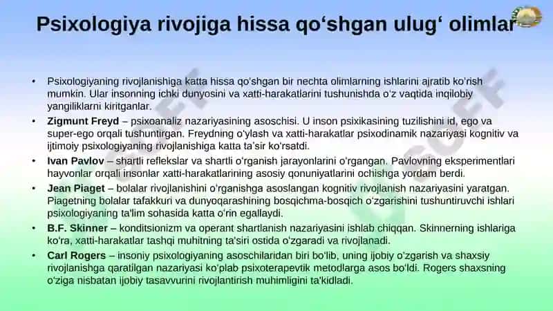 Psixologiya fanining rivojlanishi 6