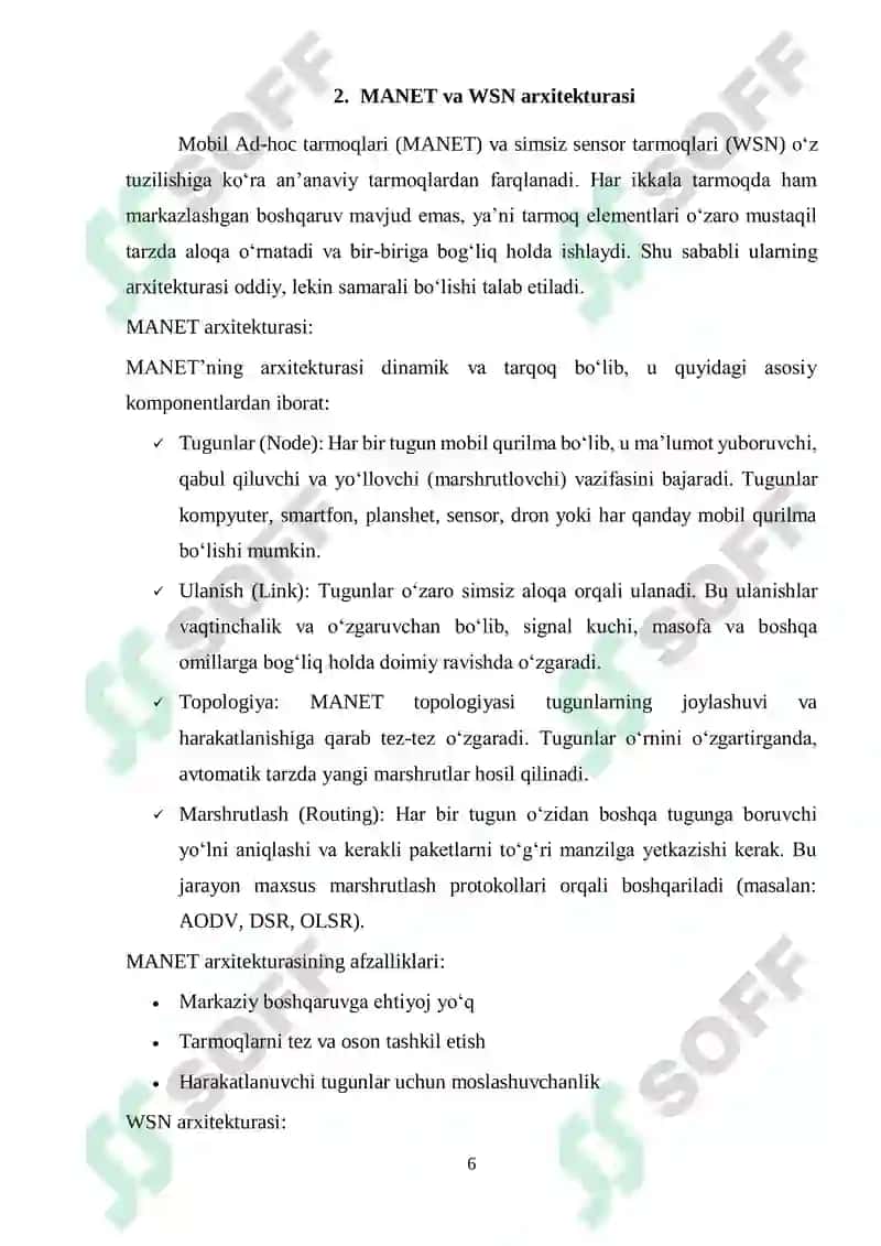 Mobil Ad-hoc tarmoqlari (MANET) 6