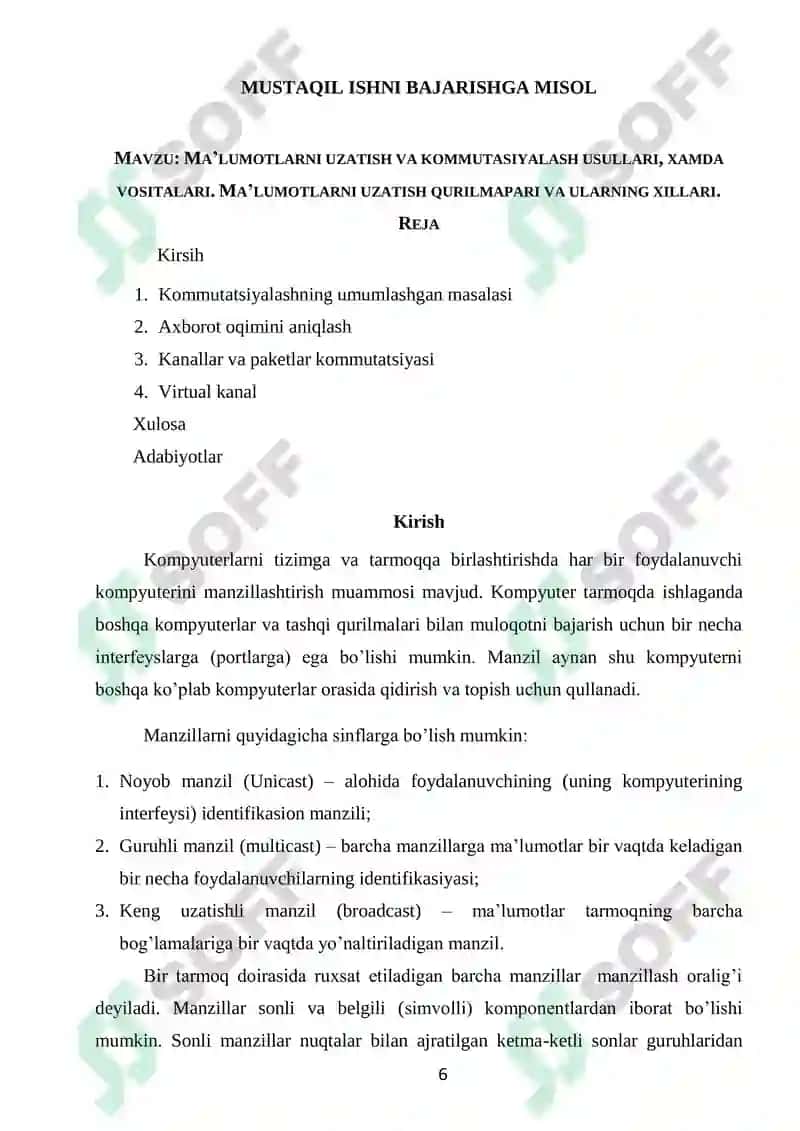 Ma’lumotlar kommunikatsiyasi 6