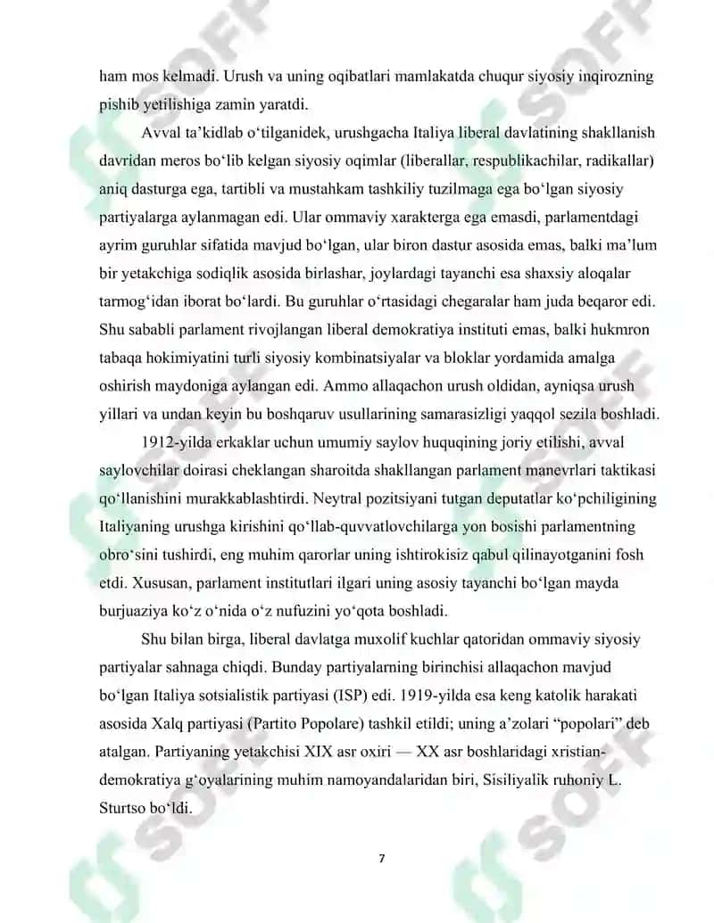 ITALIYADA TOTALITAR TIZIMNING O'RNATILISHI 7